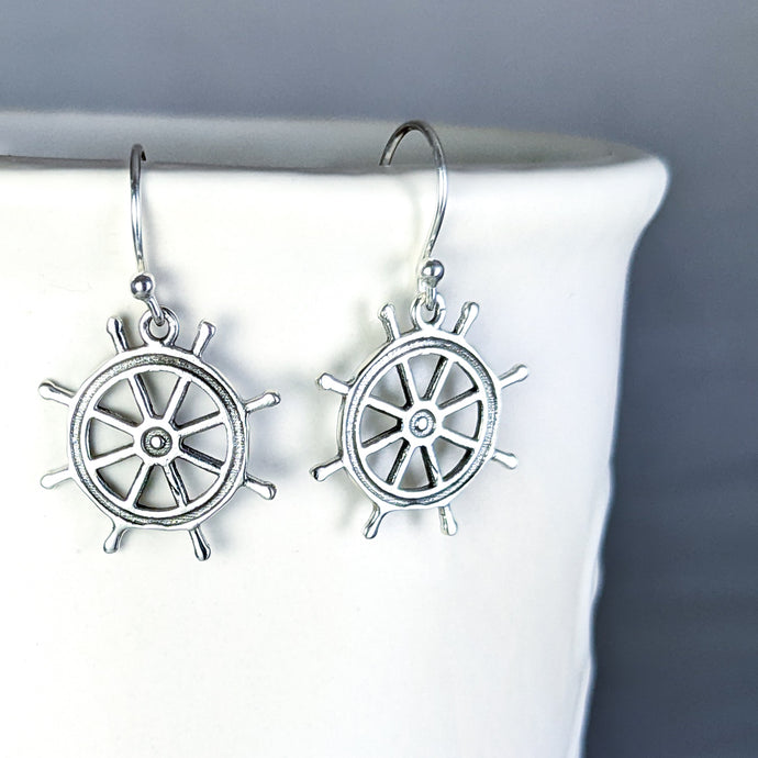 Captain's Wheel Earrings in Sterling Silver