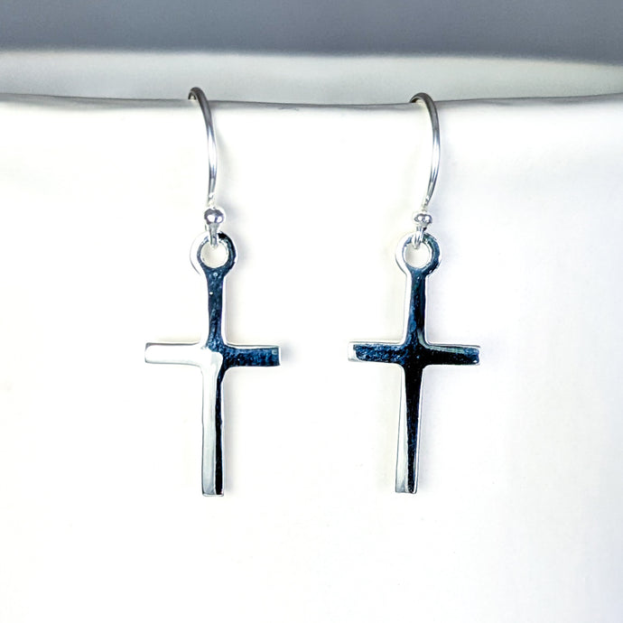 Shiny Cross Earrings in Sterling Silver