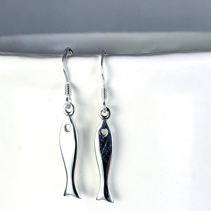 Flat Fish Earrings, Sterling Silver