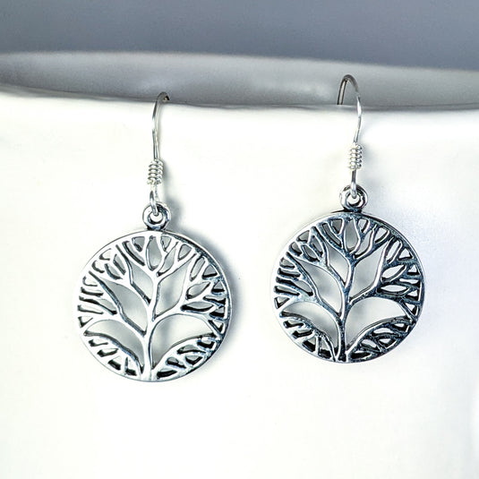 Sketched Tree of Life Earrings, Sterling Silver