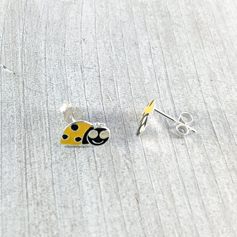 Load image into Gallery viewer, Yellow Beetle Stud Earrings, Sterling Silver
