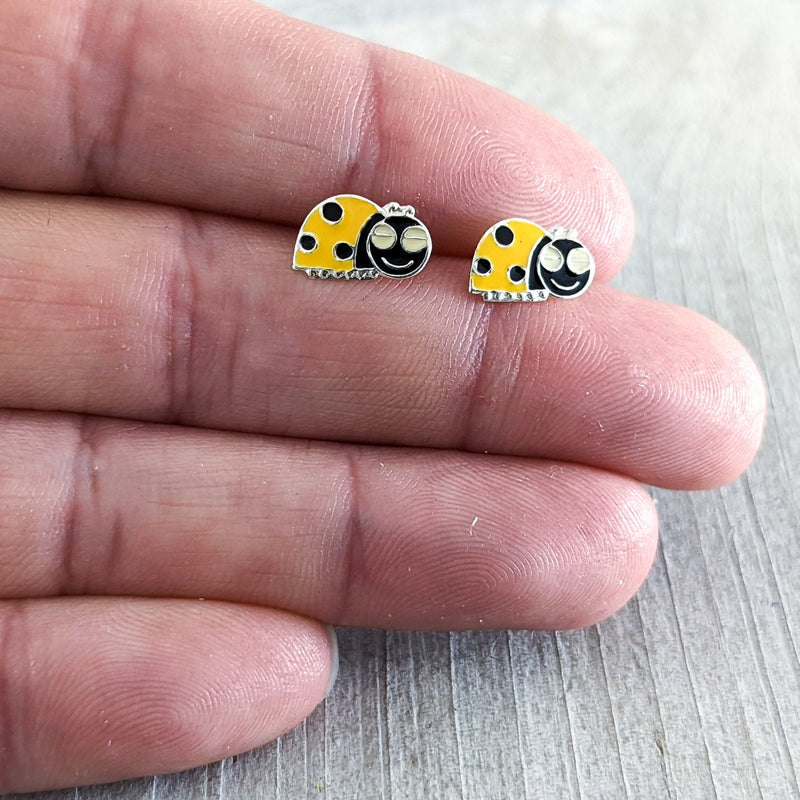 Load image into Gallery viewer, Yellow Beetle Stud Earrings, Sterling Silver
