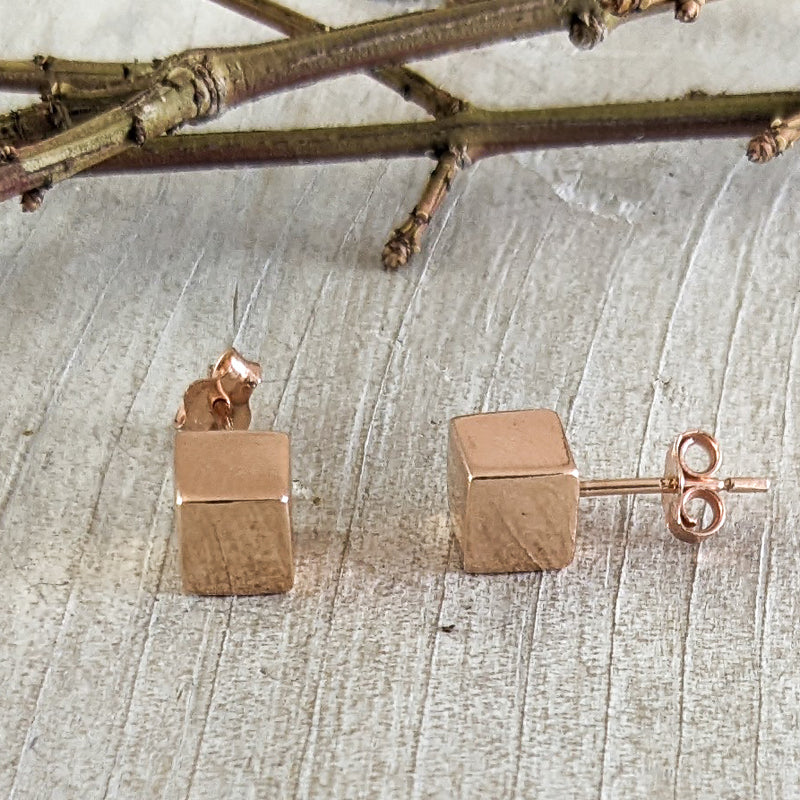 Load image into Gallery viewer, Cube Stud Earrings in Rose Gold Plated Sterling Silver
