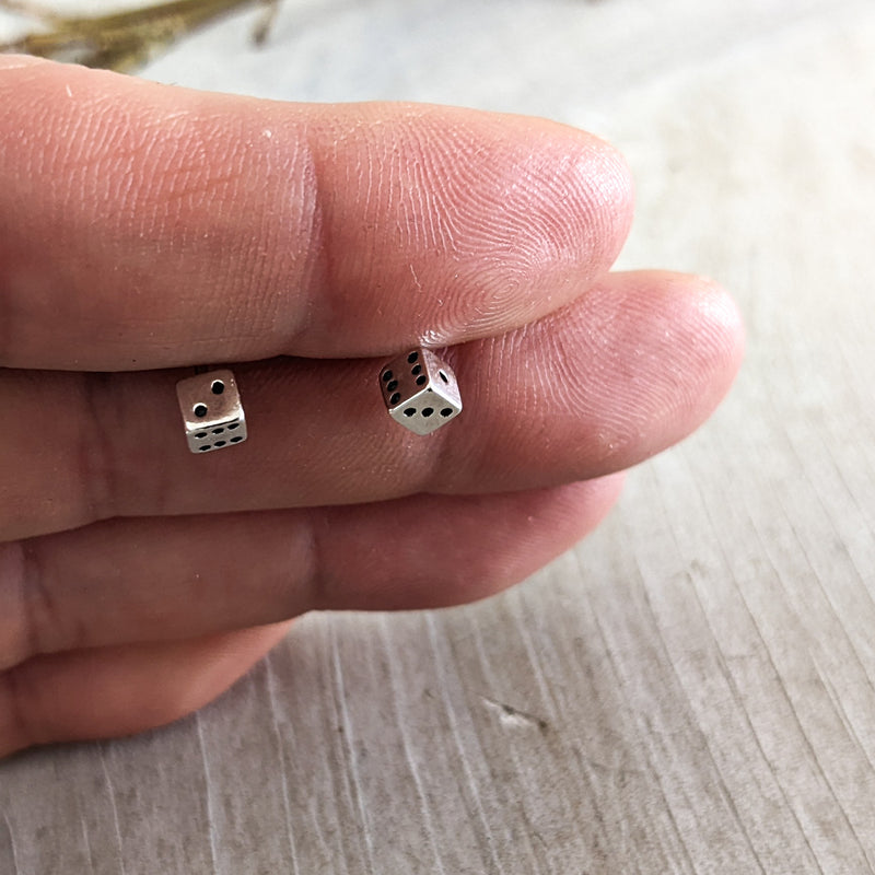 Load image into Gallery viewer, Tiny Dice Stud Earrings, Sterling Silver
