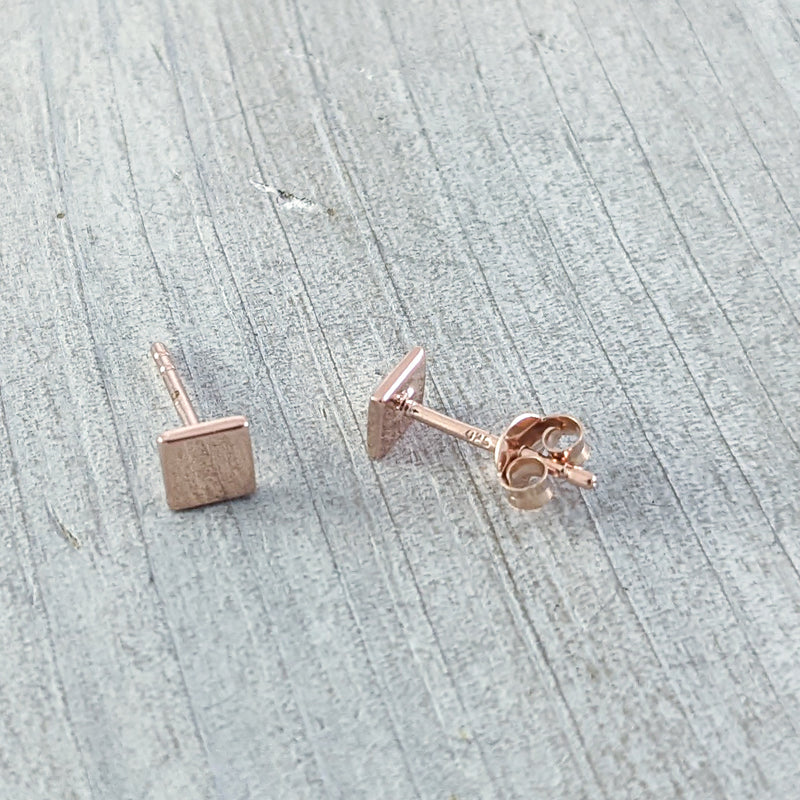 Load image into Gallery viewer, Square Stud Earrings in Rose Gold Plated Sterling Silver
