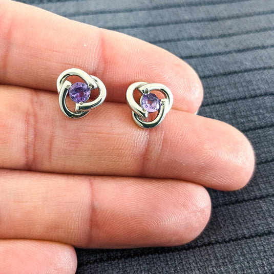 Knot with Amethyst Stud Earrings, Sterling Silver