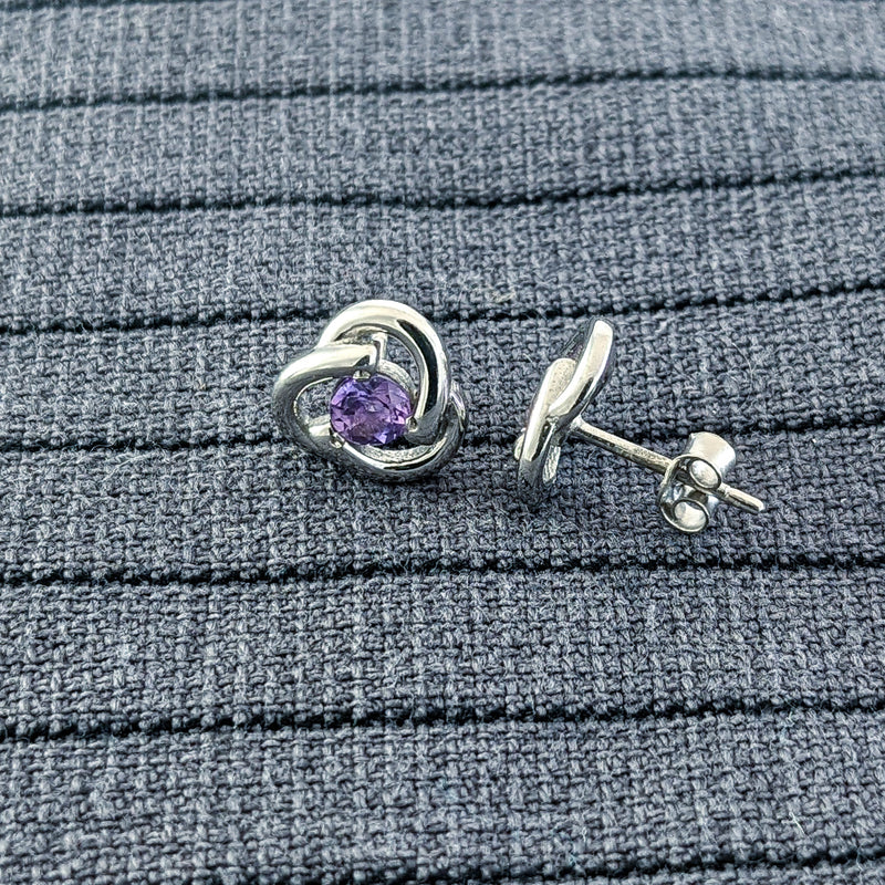 Load image into Gallery viewer, Knot with Amethyst Stud Earrings, Sterling Silver
