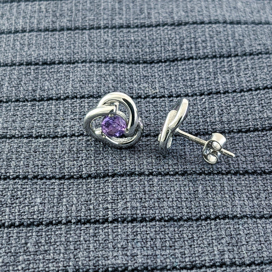 Knot with Amethyst Stud Earrings, Sterling Silver
