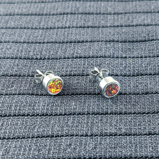 Emulated Red Opal Stud Earring, Sterling Silver
