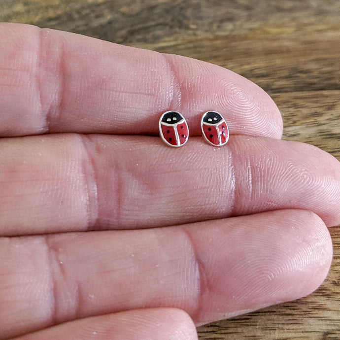 Tiny Ladybug Stud Earrings in Sterling Silver