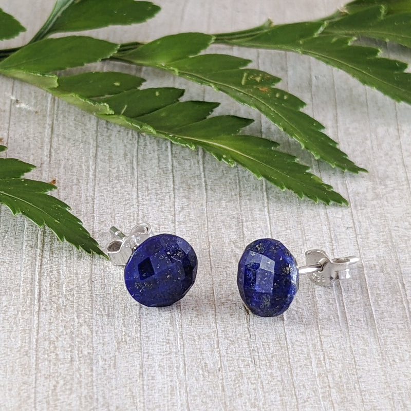 Load image into Gallery viewer, Faceted Lapis Lazouli Stud Earrings in Sterling Silver

