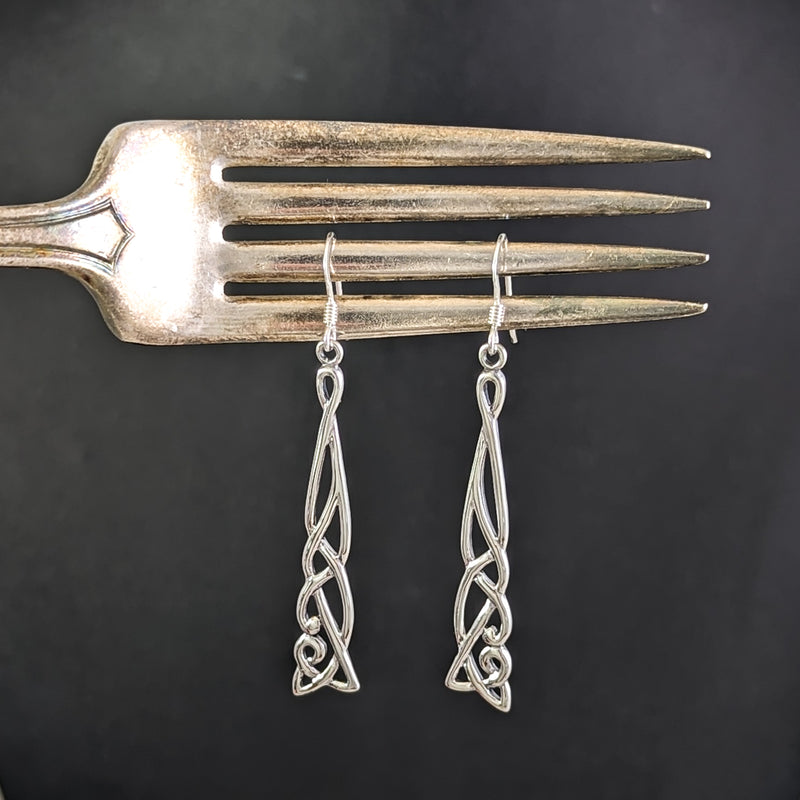 Load image into Gallery viewer, Long Celtic Knot Earrings in Sterling Silver
