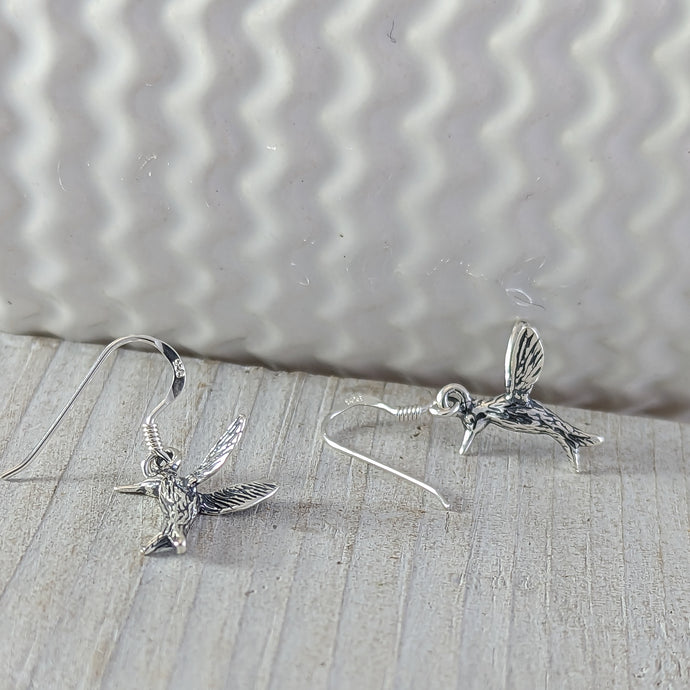 Flying Hummingbird Earrings in Sterling Silver
