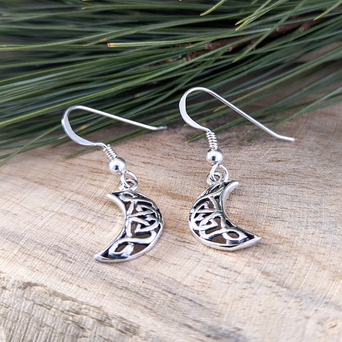 Crescent Moon Celtic Knot Earrings in Sterling Silver