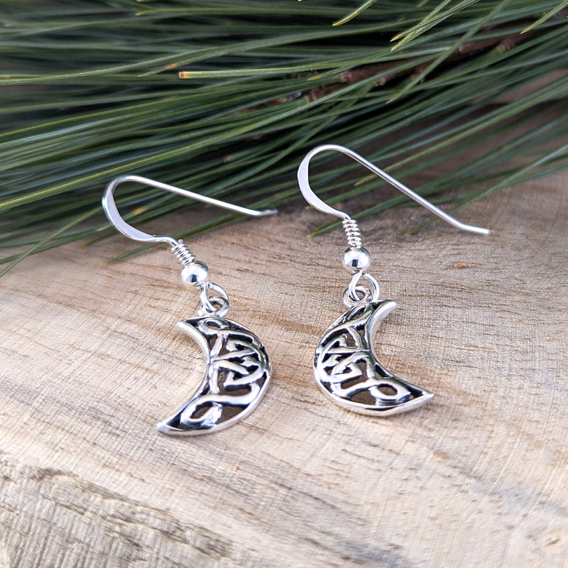 Load image into Gallery viewer, Crescent Moon Celtic Knot Earrings in Sterling Silver
