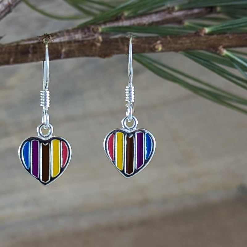Load image into Gallery viewer, Rainbow Stripe Heart Earrings in Sterling Silver
