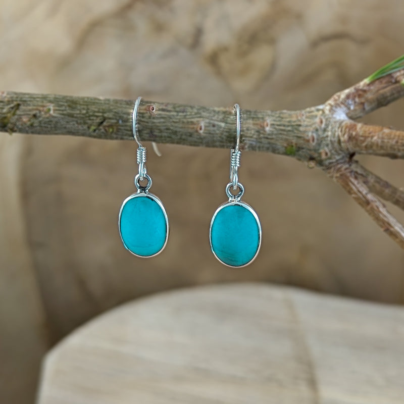 Load image into Gallery viewer, Flat Oval Turquoise Earrings in Sterling Silver
