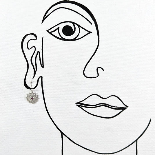 Pinwheel Flower with Amethyst Centre Earrings in Sterling Silver