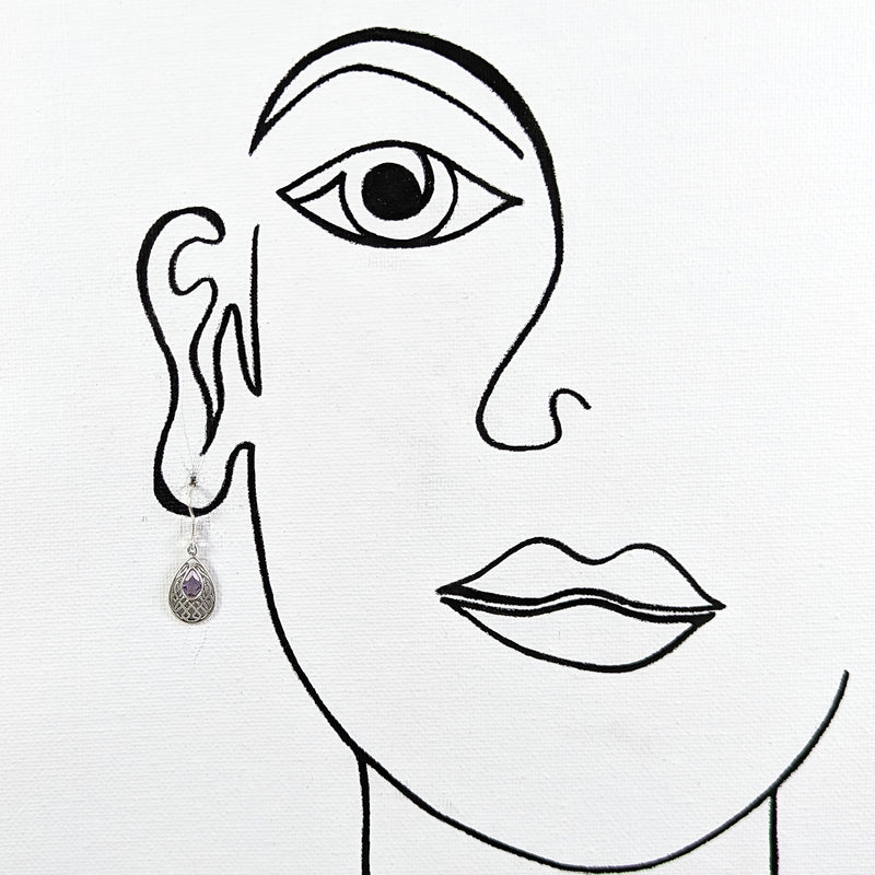 Load image into Gallery viewer, Celtic Tear Drop with Amethyst Earrings in Sterling Silver
