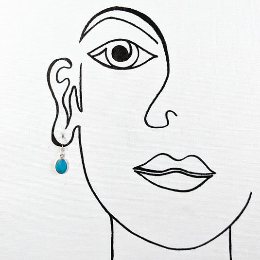 Flat Oval Turquoise Earrings in Sterling Silver