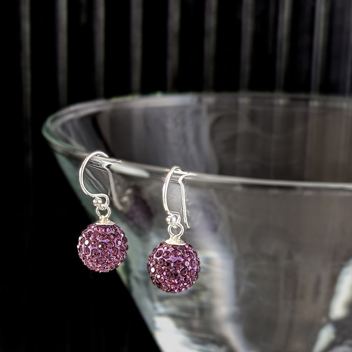 Small Purple Disco Ball Earrings in Sterling Silver