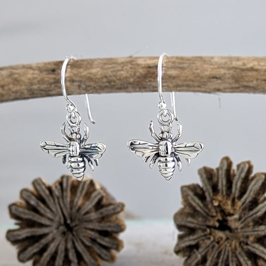 Bumble Bee Dangle Earrings in Sterling Silver