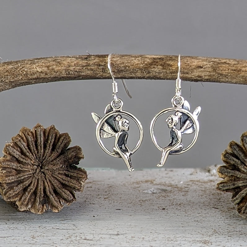 Load image into Gallery viewer, Swinging Fairy Earrings in Sterling Silver
