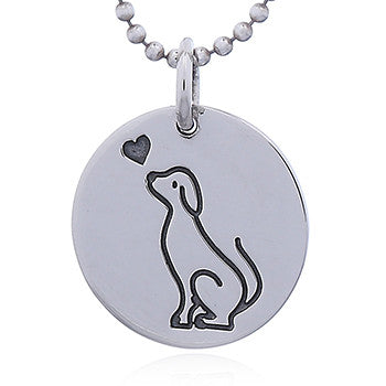 Dog with Heart Pendant, Sterling Silver