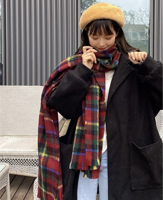 Classic Plaid Scarf in Burgundy & Green
