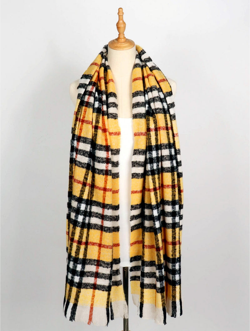 Load image into Gallery viewer, Knit Plaid Scarf in Yellow
