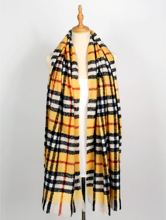 Knit Plaid Scarf in Yellow
