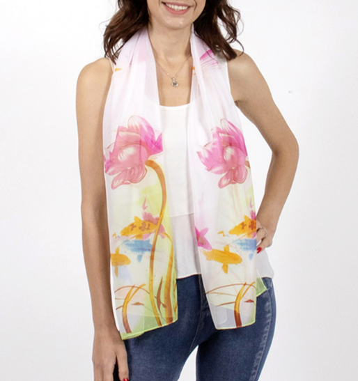 Floral Water Colour Print Scarf : White & Pink