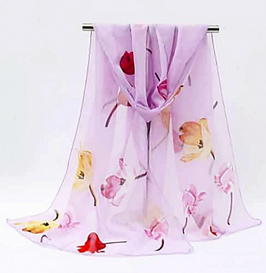 Fashion Scarf : Purple with Tulips