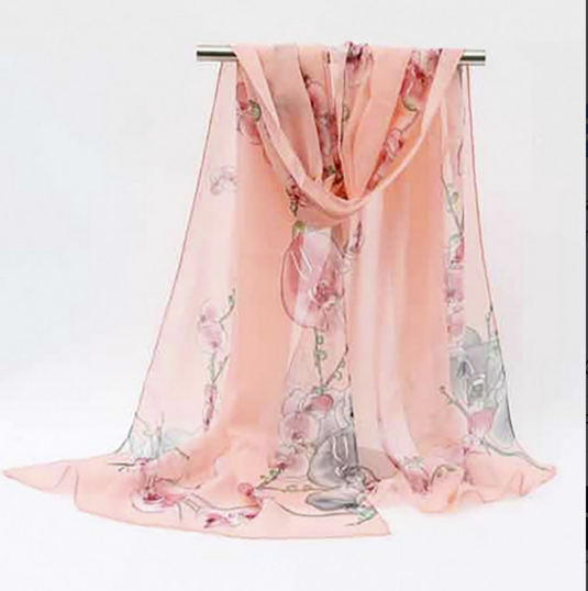Fashion Scarf : Soft Pink with Orchids