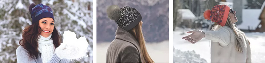 Reversible Bamboo Pompom Winter Hat, Print 204