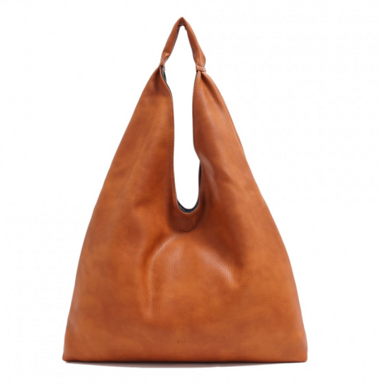 Cecilia 2-in-1 Reversible Bag: Cognac/Blue. Vegan Leather.