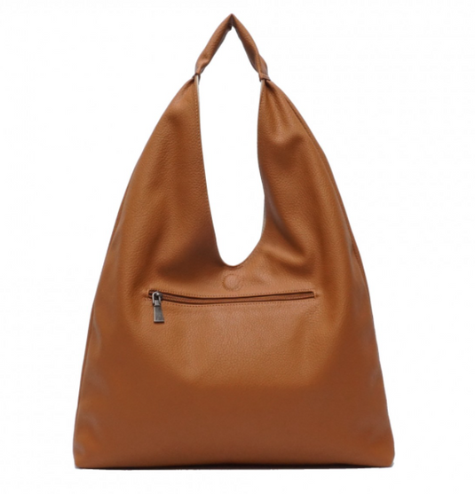 Cecilia 2-in-1 Reversible Bag: Cognac/Blue. Vegan Leather.