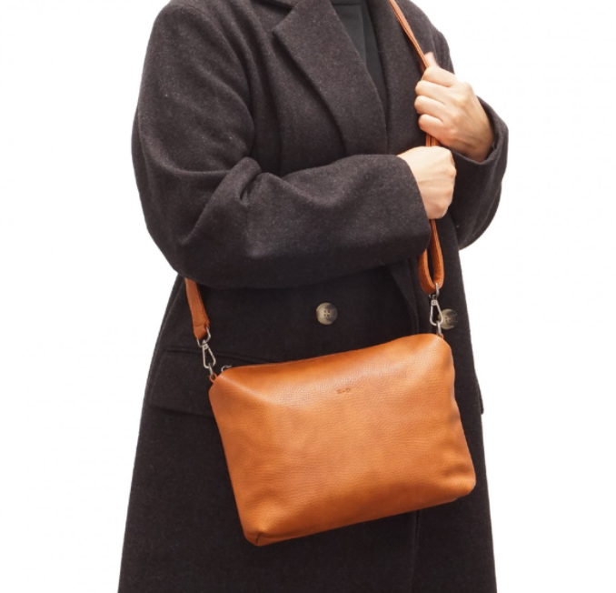 Load image into Gallery viewer, Cecilia 2-in-1 Reversible Bag: Cognac/Blue. Vegan Leather.
