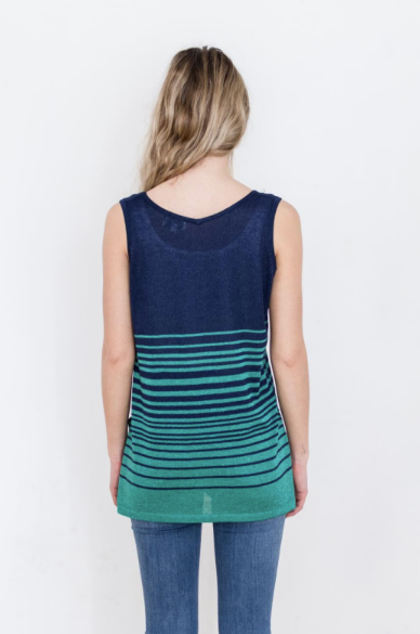 Load image into Gallery viewer, Stripy Sleeveless V-neck Tunic Top in Navy/Emerald (S-XL)
