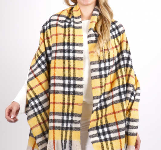 Knit Plaid Scarf in Yellow