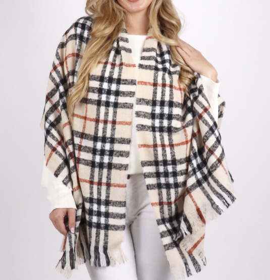 Knit Plaid Scarf in Cream