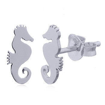Load image into Gallery viewer, Shiny Seahorse Stud Earrings in Sterling Silver
