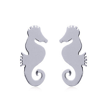 Shiny Seahorse Stud Earrings in Sterling Silver