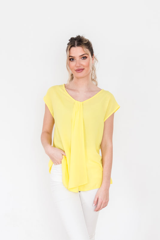 Pleated Front Top in Lemon (S-XL)