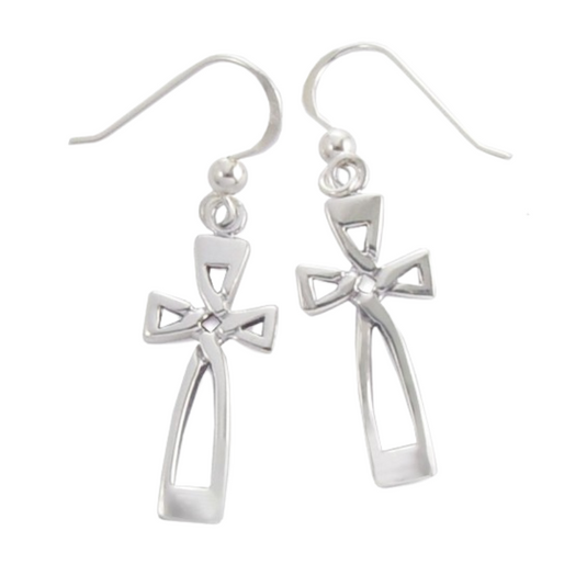Twisted Silver Cross Earrings, Sterling Silver