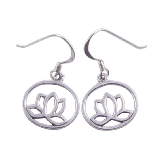 Lotus Circle Earrings, Sterling Silver