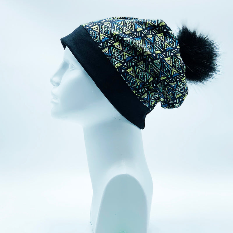 Load image into Gallery viewer, Reversible Bamboo Pompom Winter Hat, Print 194
