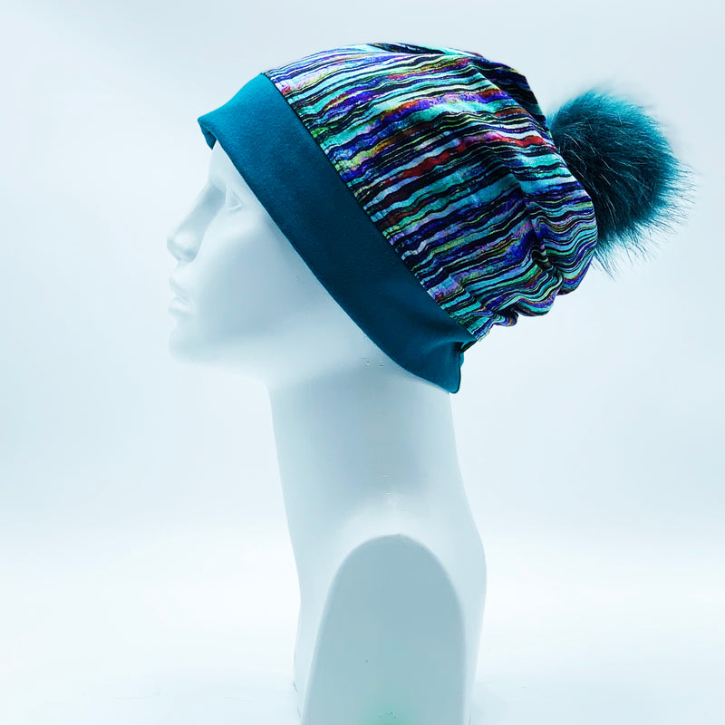 Load image into Gallery viewer, Reversible Bamboo Pompom Winter Hat, Print 197

