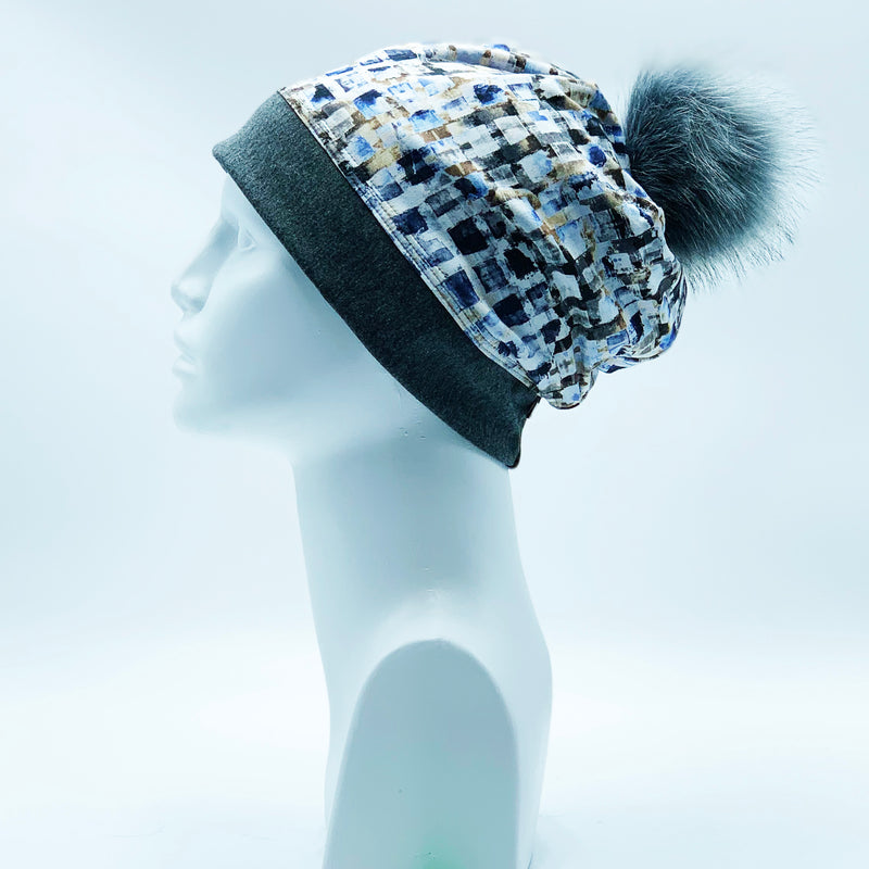 Load image into Gallery viewer, Reversible Bamboo Pompom Winter Hat, Print 203
