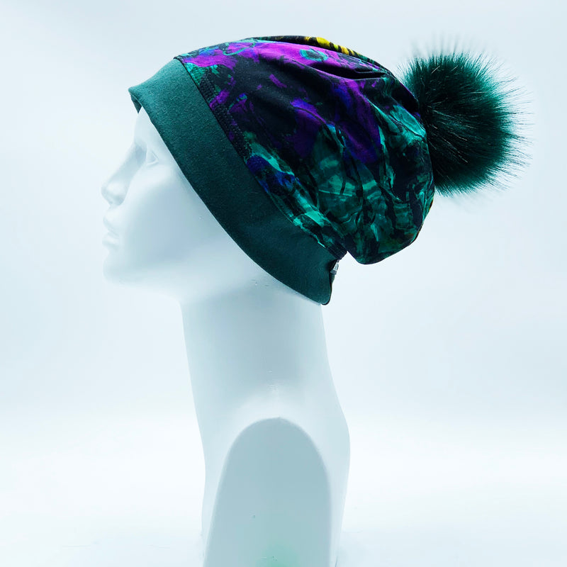 Load image into Gallery viewer, Reversible Bamboo Pompom Winter Hat, Print 204
